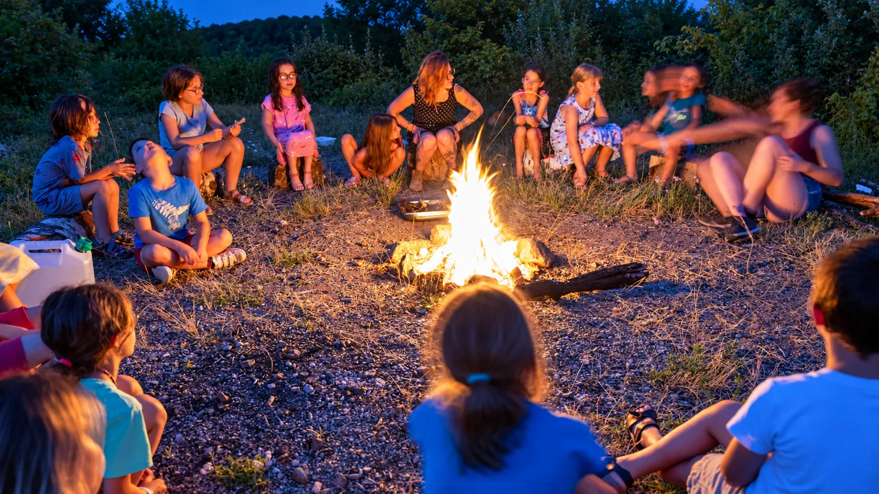 Veillée autour du feu en colonie de vacances